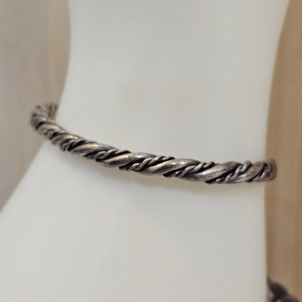 Vintage Sterling Silver Cuff Twisted Cable Rope Artisan Southwestern Boho 925